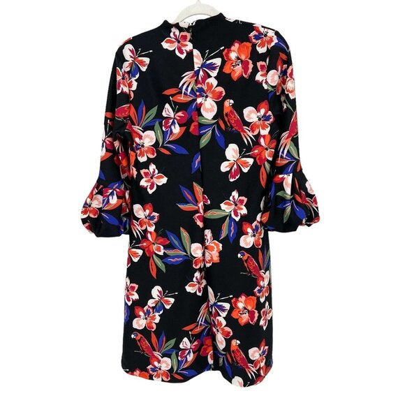Floral Parrot Print Dress Keyhole Neckline‎ Puff Sleeve Party Cocktail Size XL - Picture 2 of 10